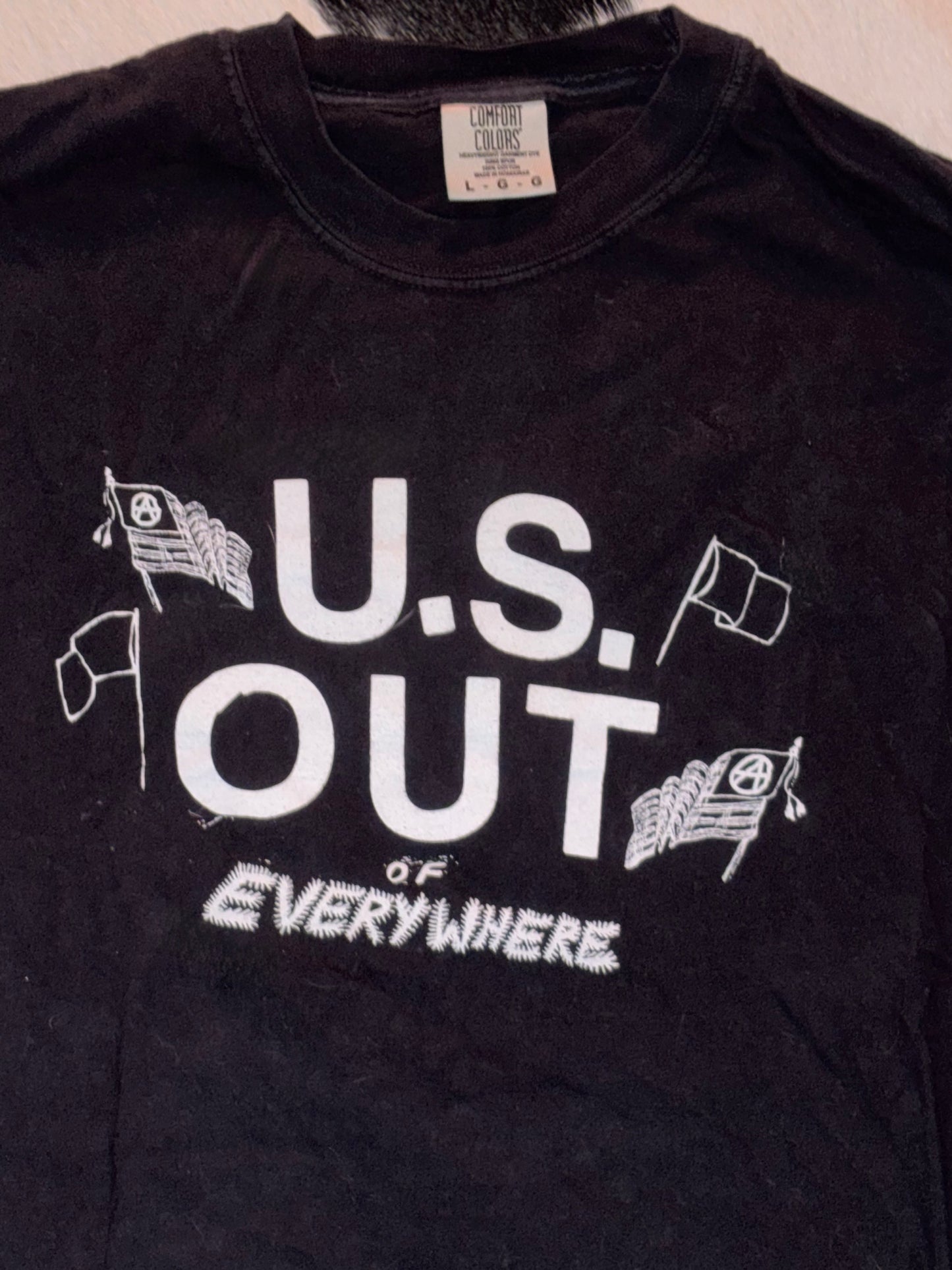 U.S. OUT by KNOX on L/S black comfort colors sz. L
