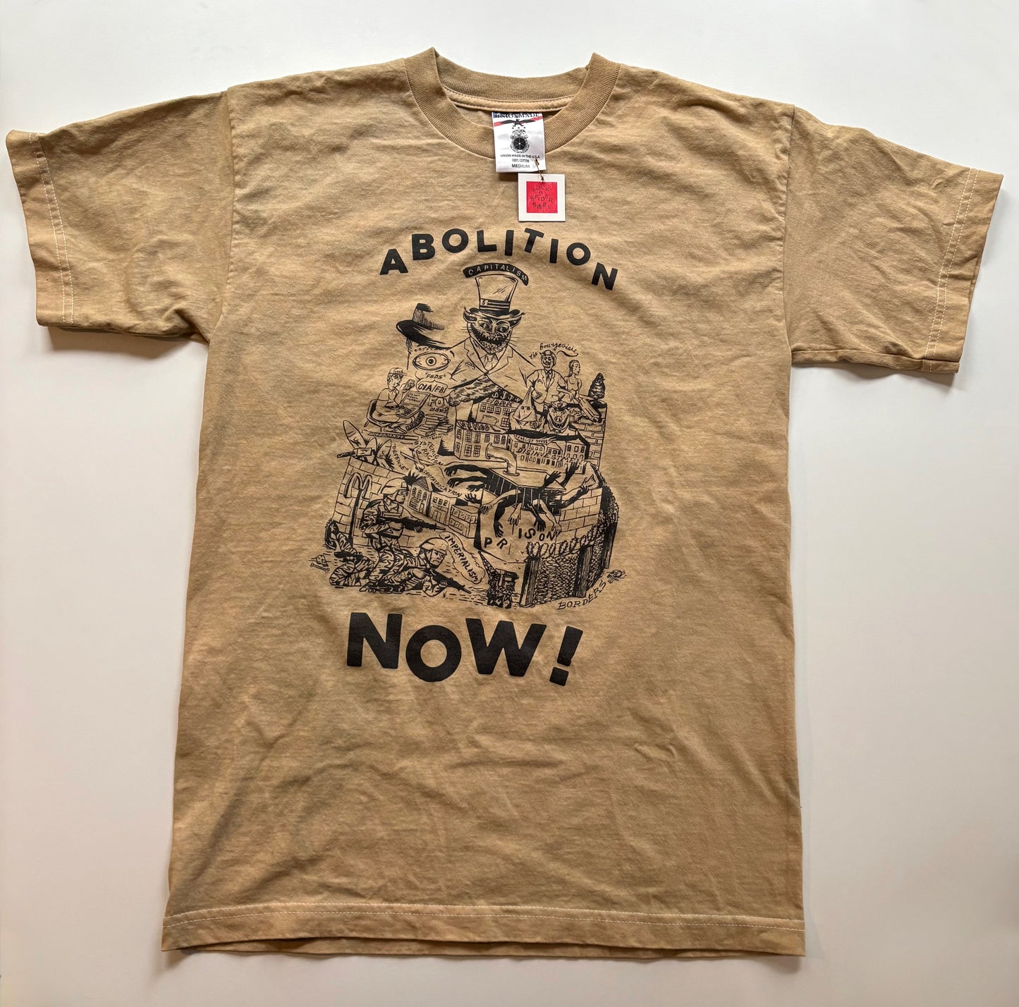 Abolition Now! on Brown Hand Dyed Tee