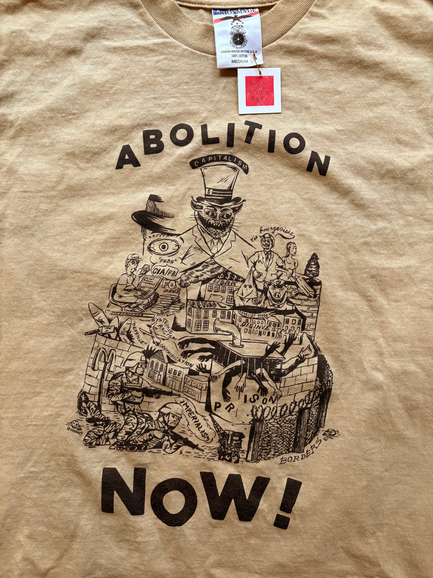 Abolition Now! on Brown Hand Dyed Tee
