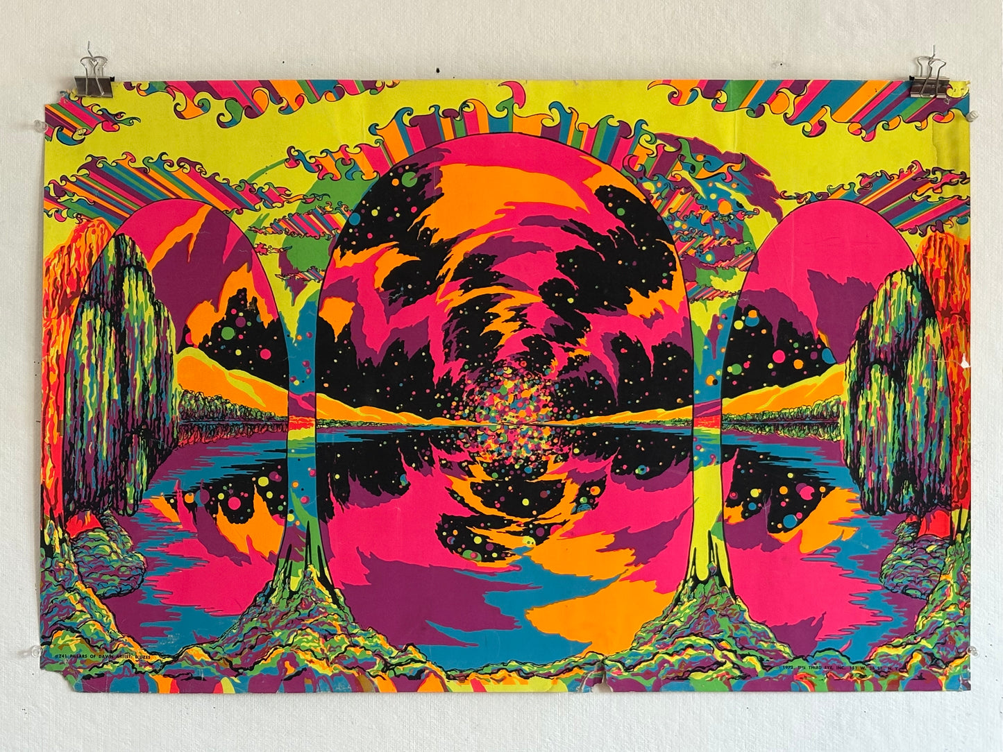 Third Eye Inc. #741 "Pillars of Dawn" by D'Uzes, 1970, and #230 "2000 Light Years From Home" by Michael Rhodes, 1970 Screenprinted Blacklight Posters