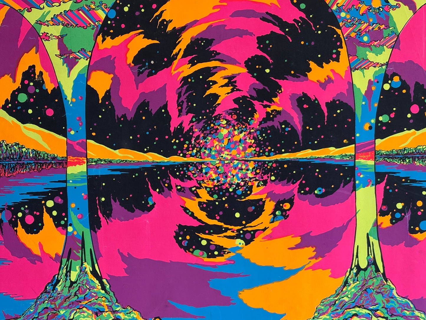 Third Eye Inc. #741 "Pillars of Dawn" by D'Uzes, 1970, and #230 "2000 Light Years From Home" by Michael Rhodes, 1970 Screenprinted Blacklight Posters