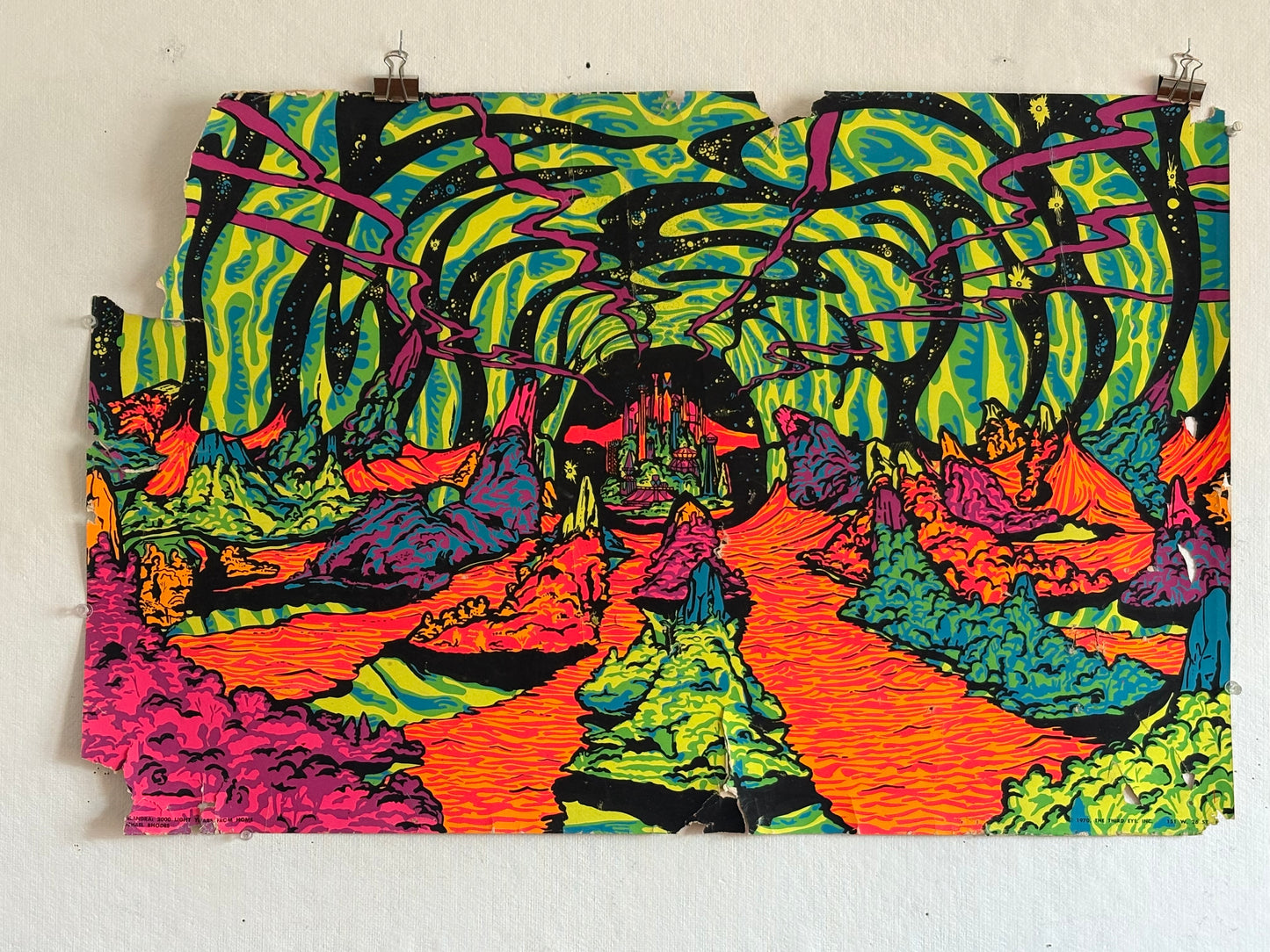 Third Eye Inc. #741 "Pillars of Dawn" by D'Uzes, 1970, and #230 "2000 Light Years From Home" by Michael Rhodes, 1970 Screenprinted Blacklight Posters