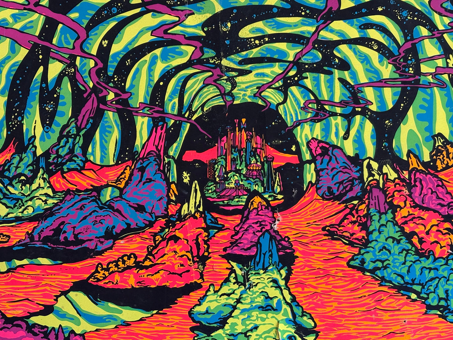 Third Eye Inc. #741 "Pillars of Dawn" by D'Uzes, 1970, and #230 "2000 Light Years From Home" by Michael Rhodes, 1970 Screenprinted Blacklight Posters