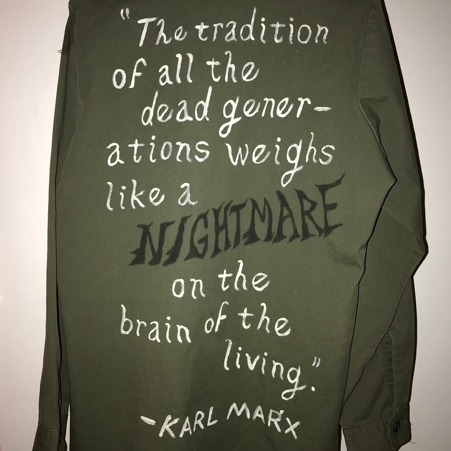 Karl Marx Quote Hand Painted Vintage Military Shirt S