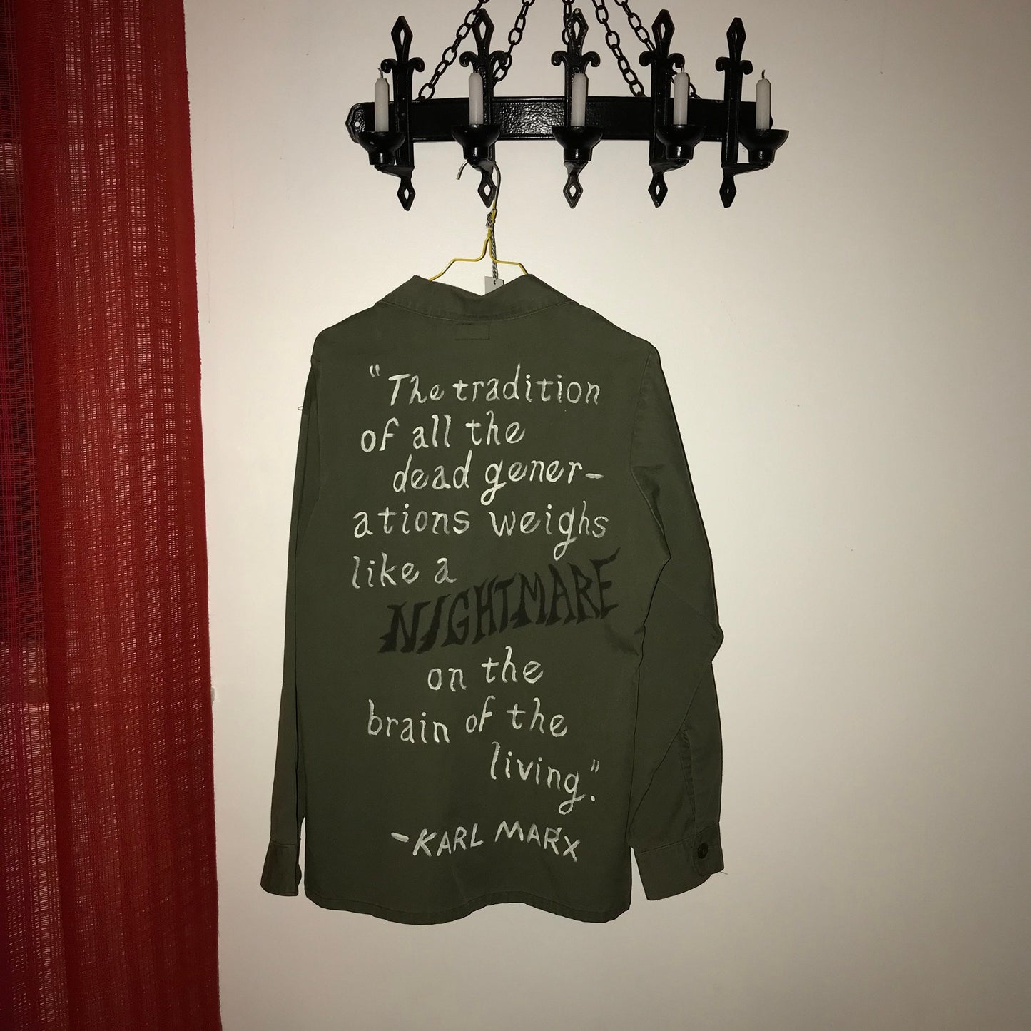 Karl Marx Quote Hand Painted Vintage Military Shirt S
