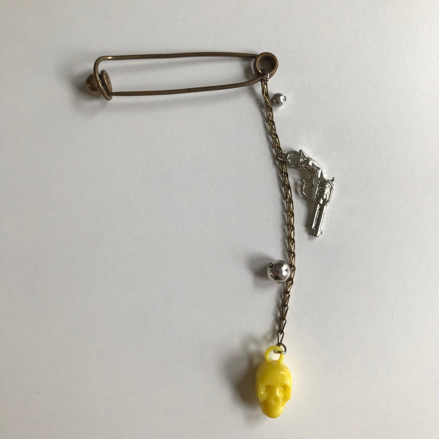 Handmade Punk Safety Pin & Cracker Jack Charm Brooch