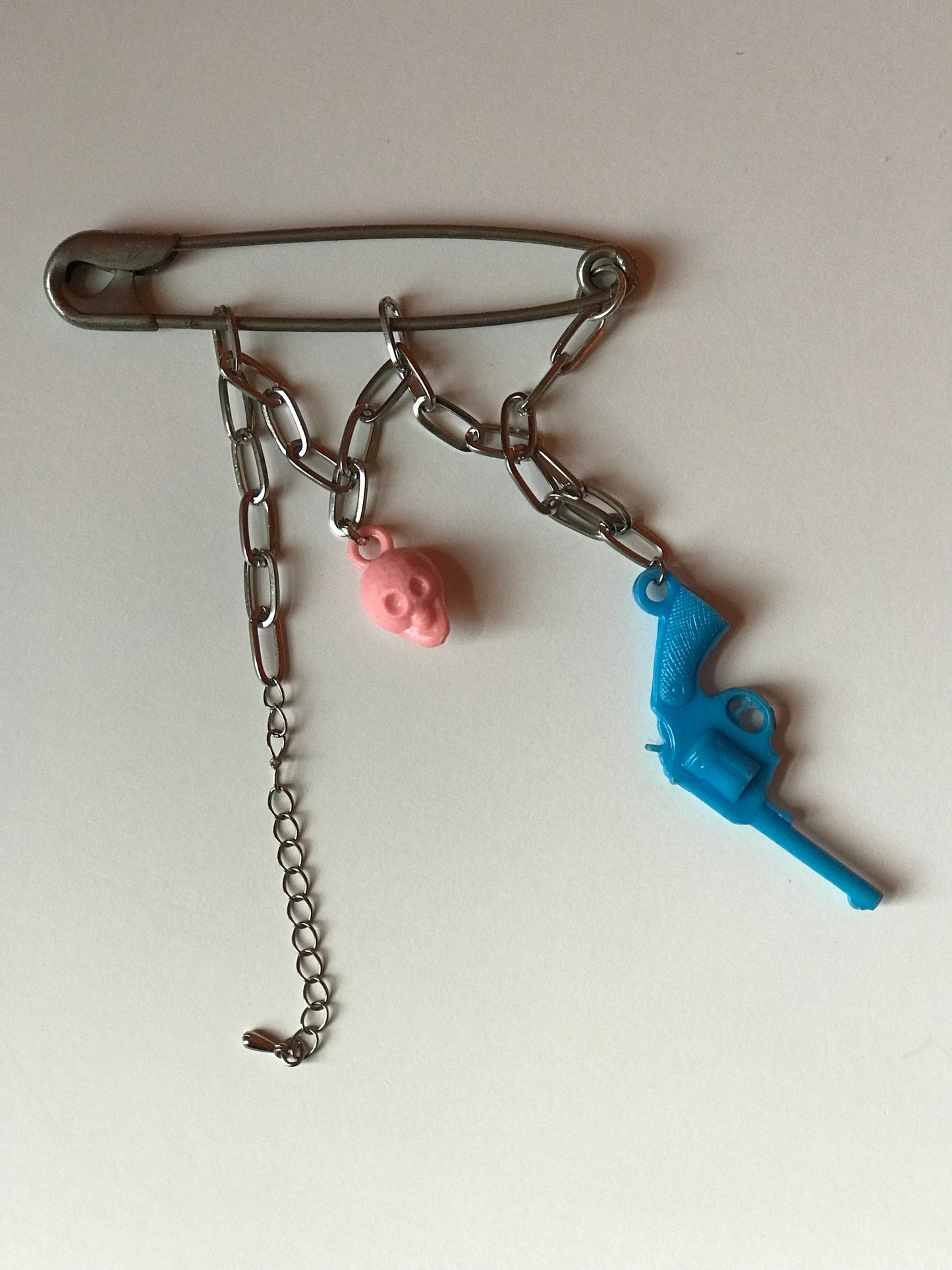 Handmade Punk Safety Pin & Cracker Jack Charm Brooch
