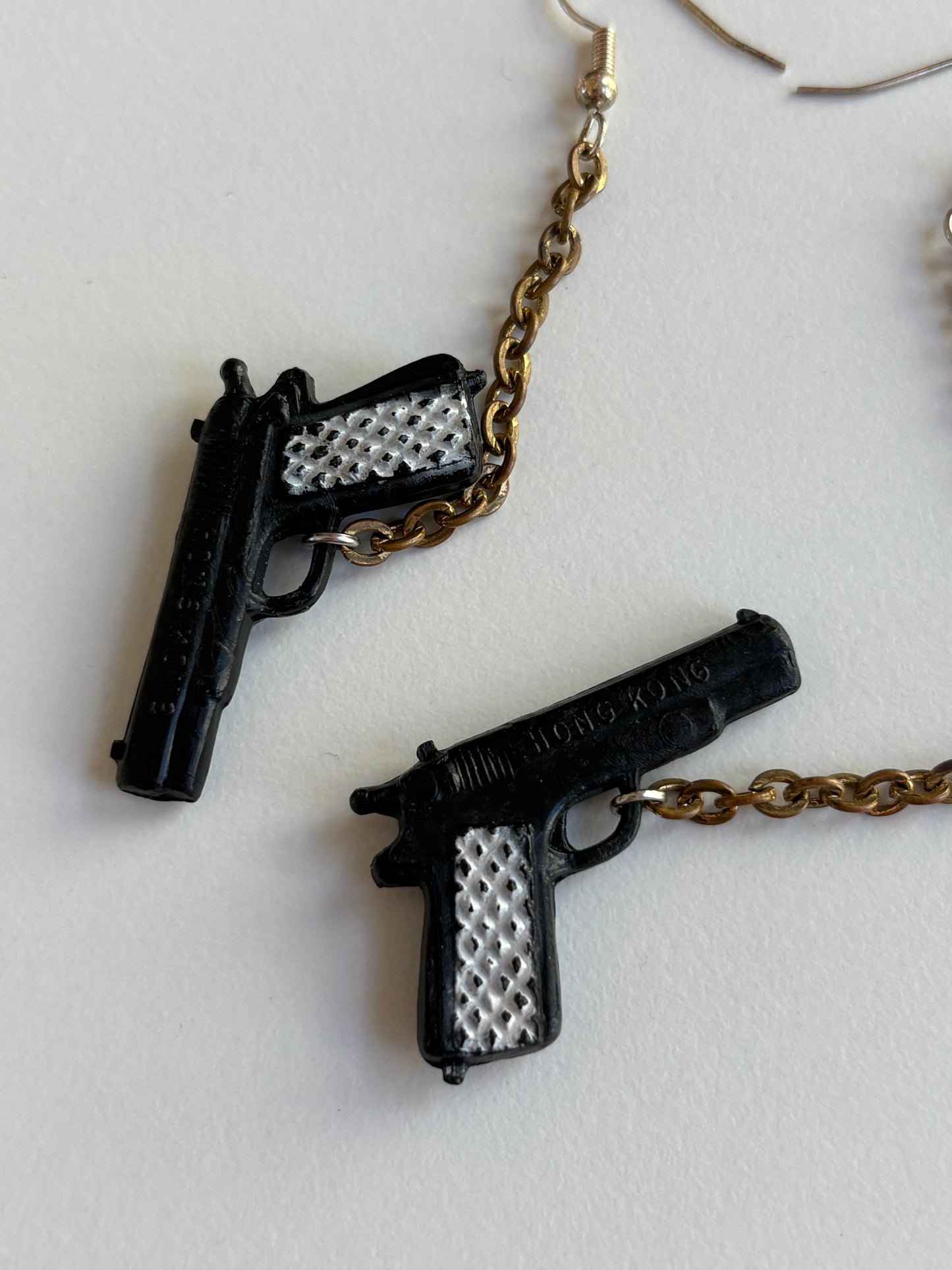 Cracker Jack Prize Pistol & Chain Earrings