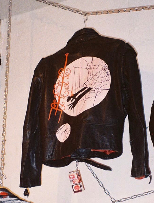 AYM Vintage Rust Orange Lined Leather Jacket with Original Hand Painted Artwork by TouchMBD, size 56