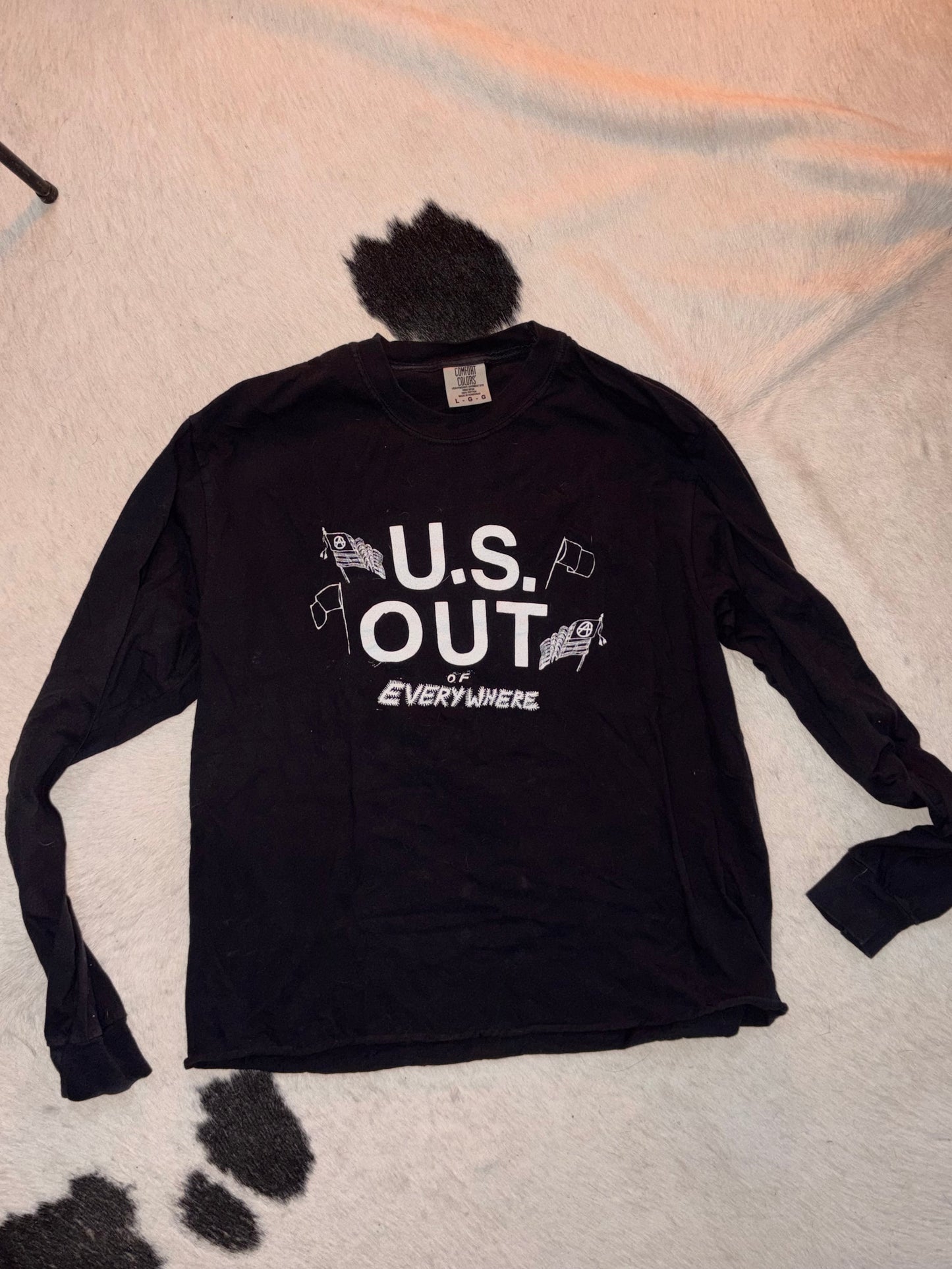 U.S. OUT by KNOX on L/S black comfort colors sz. L
