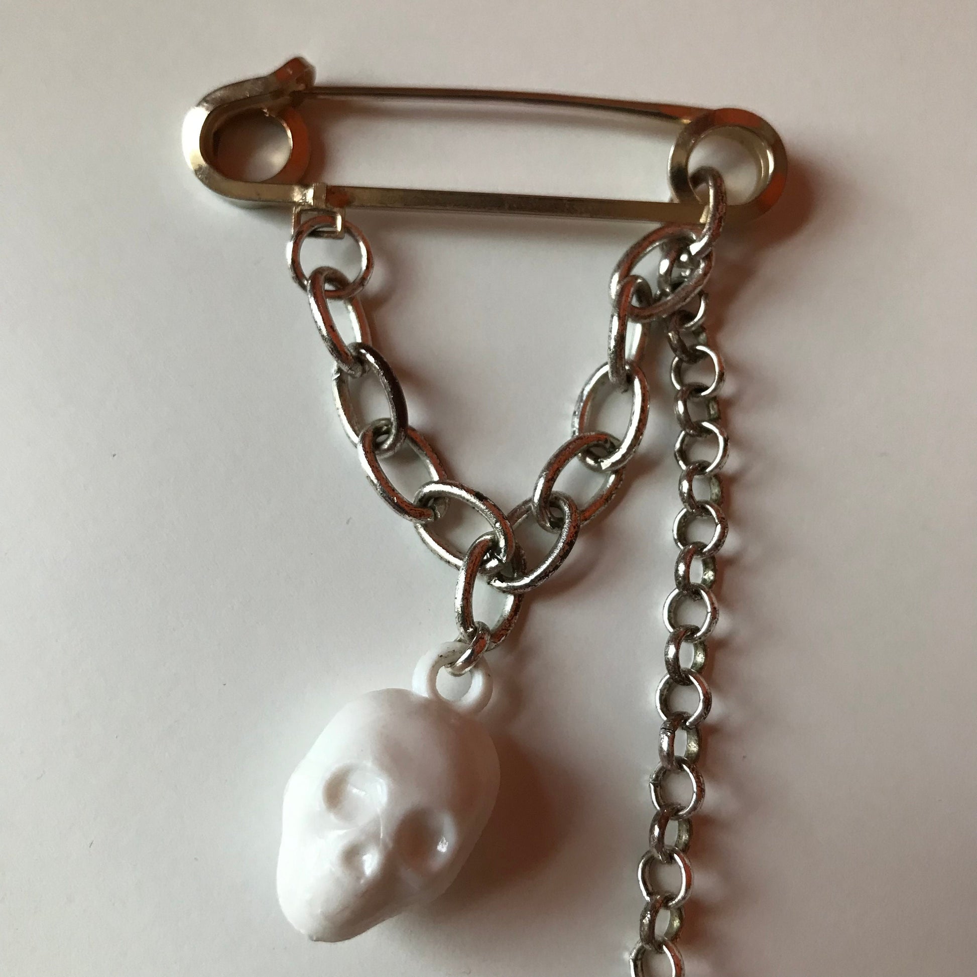 Handmade Punk Safety Pin & Cracker Jack Charm Brooch