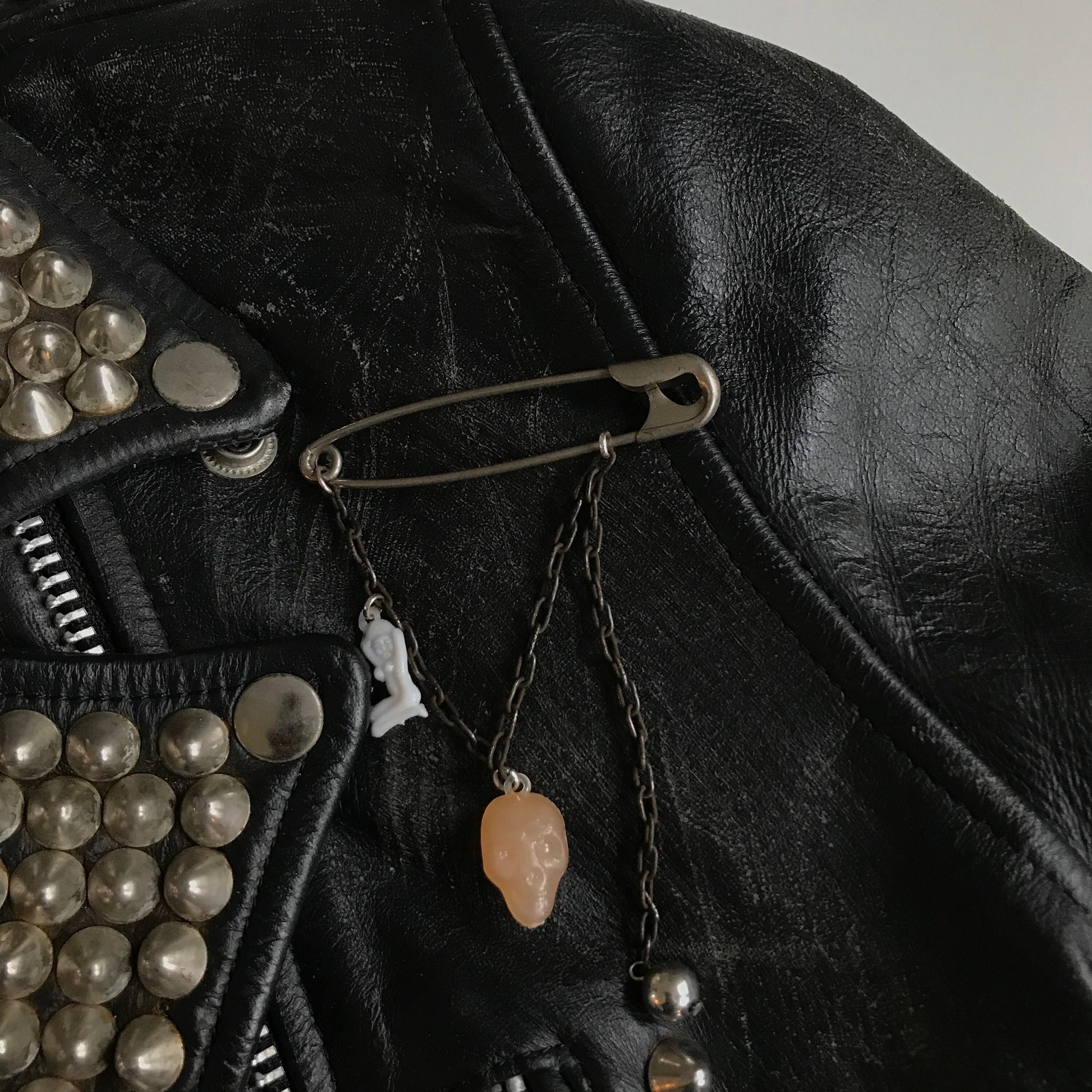 Handmade Punk Safety Pin & Cracker Jack Charm Brooch