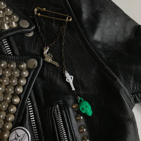 Handmade Punk Safety Pin & Cracker Jack Charm Brooch