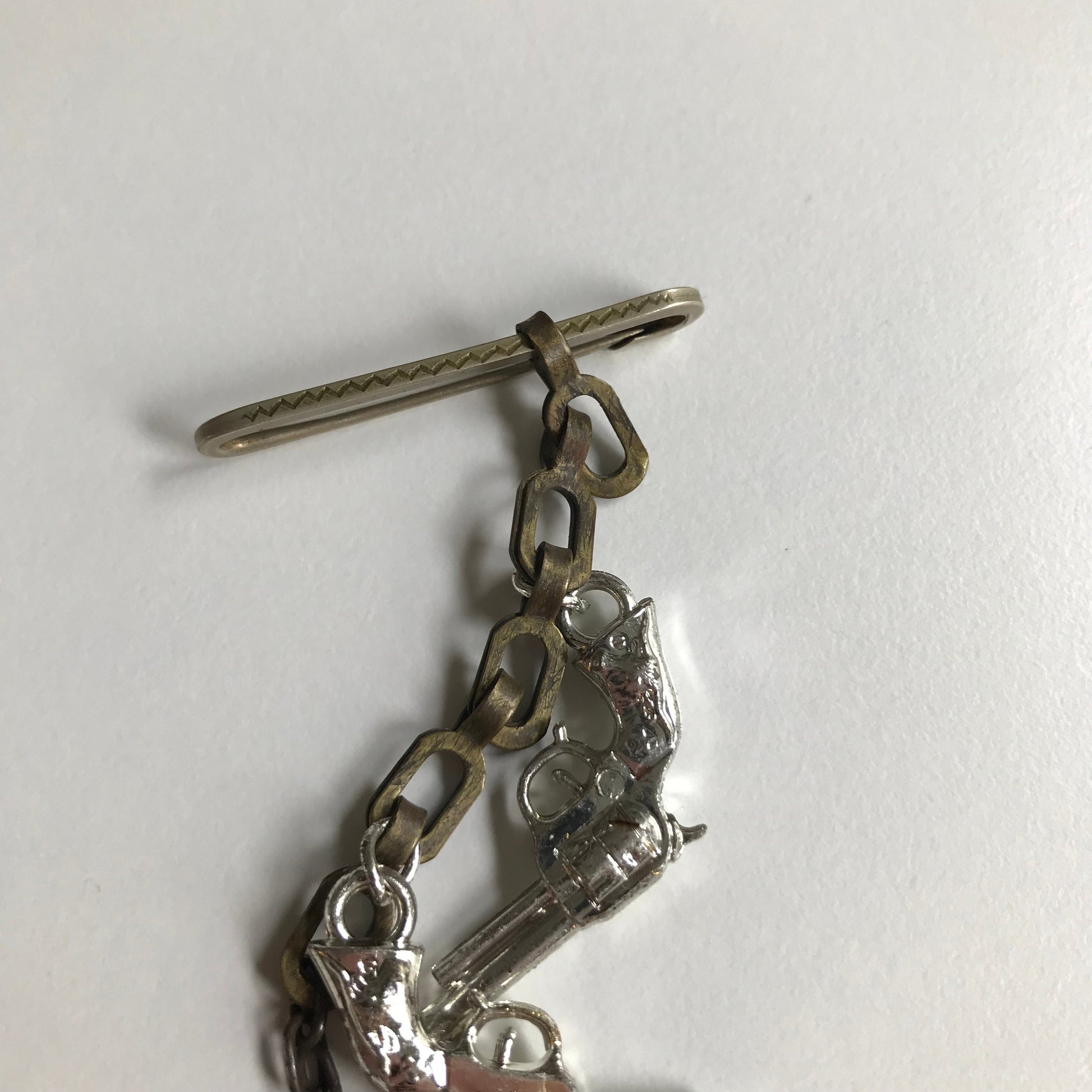 Handmade Punk Safety Pin & Cracker Jack Charm Brooch