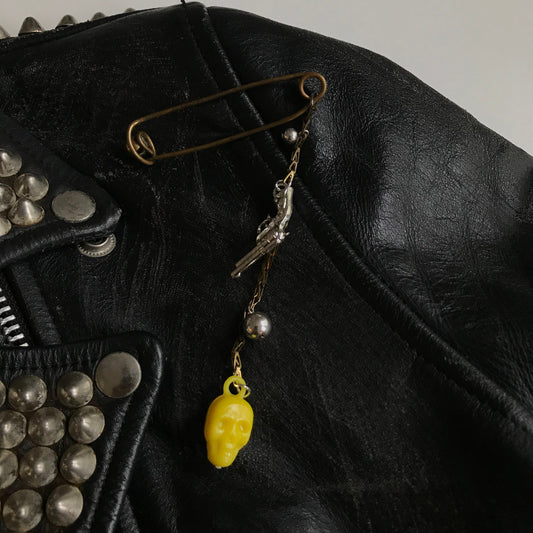 Handmade Punk Safety Pin & Cracker Jack Charm Brooch