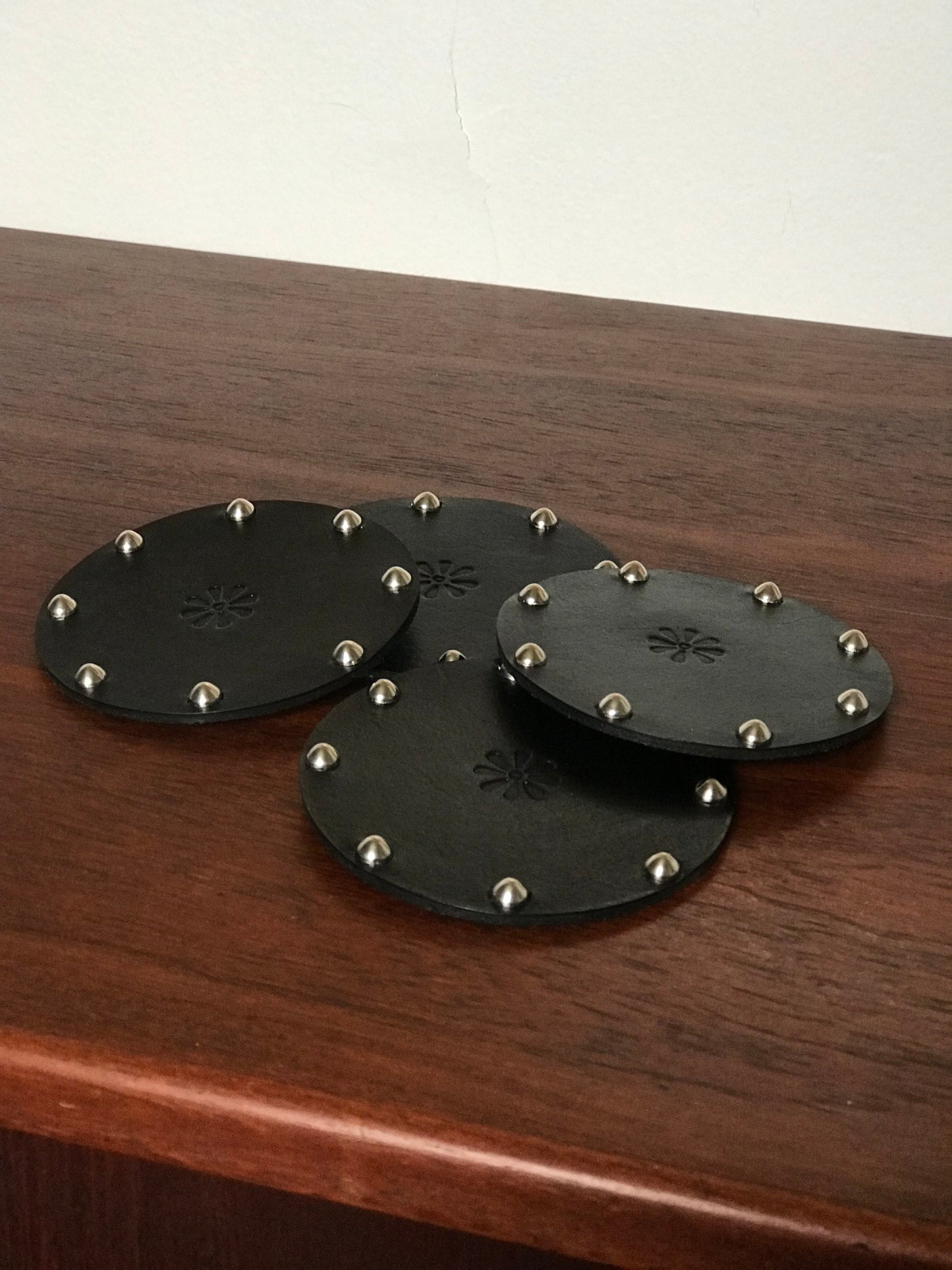 Black Studded Leather Coasters