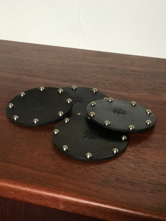 Black Studded Leather Coasters