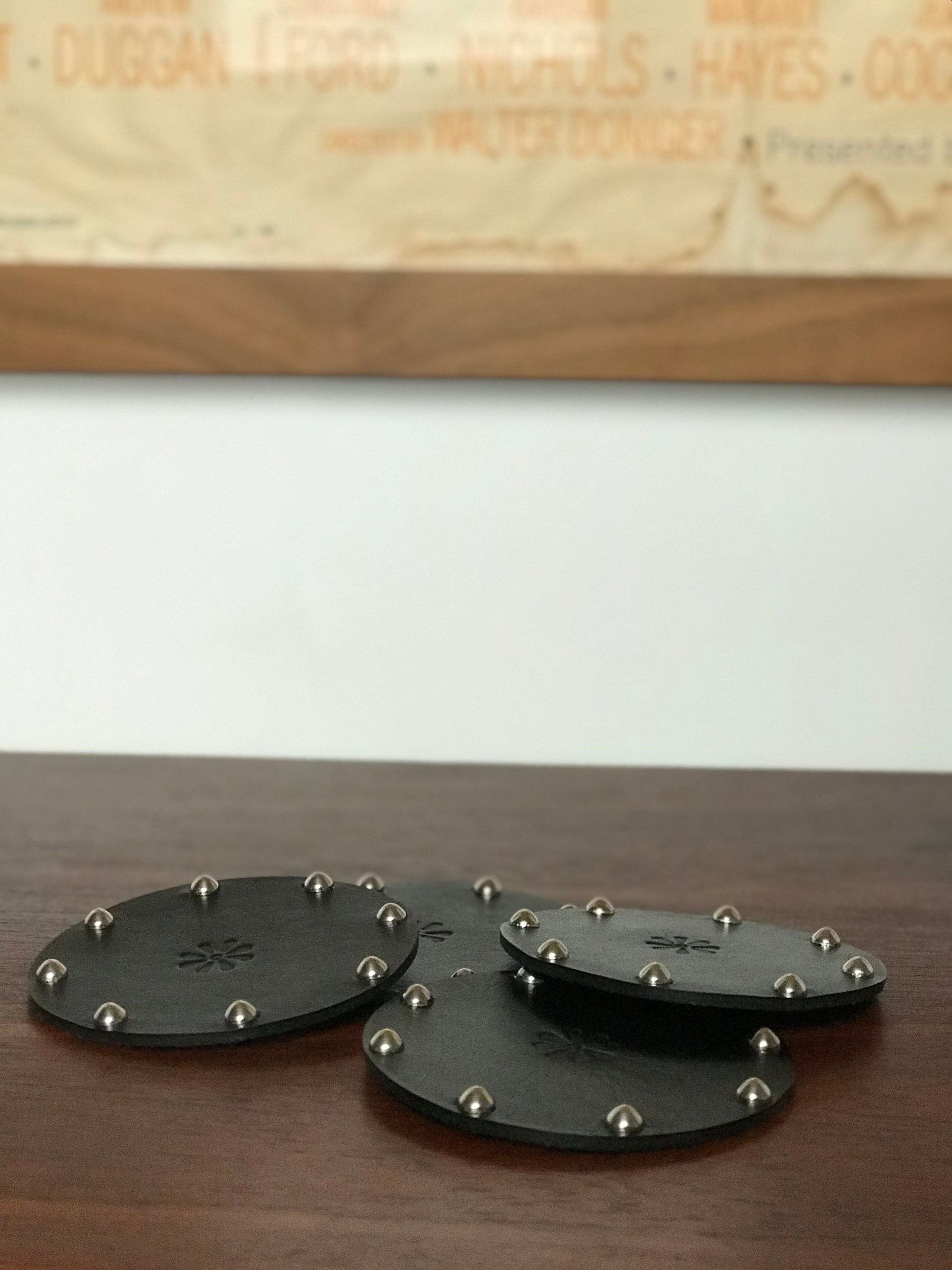 Black Studded Leather Coasters