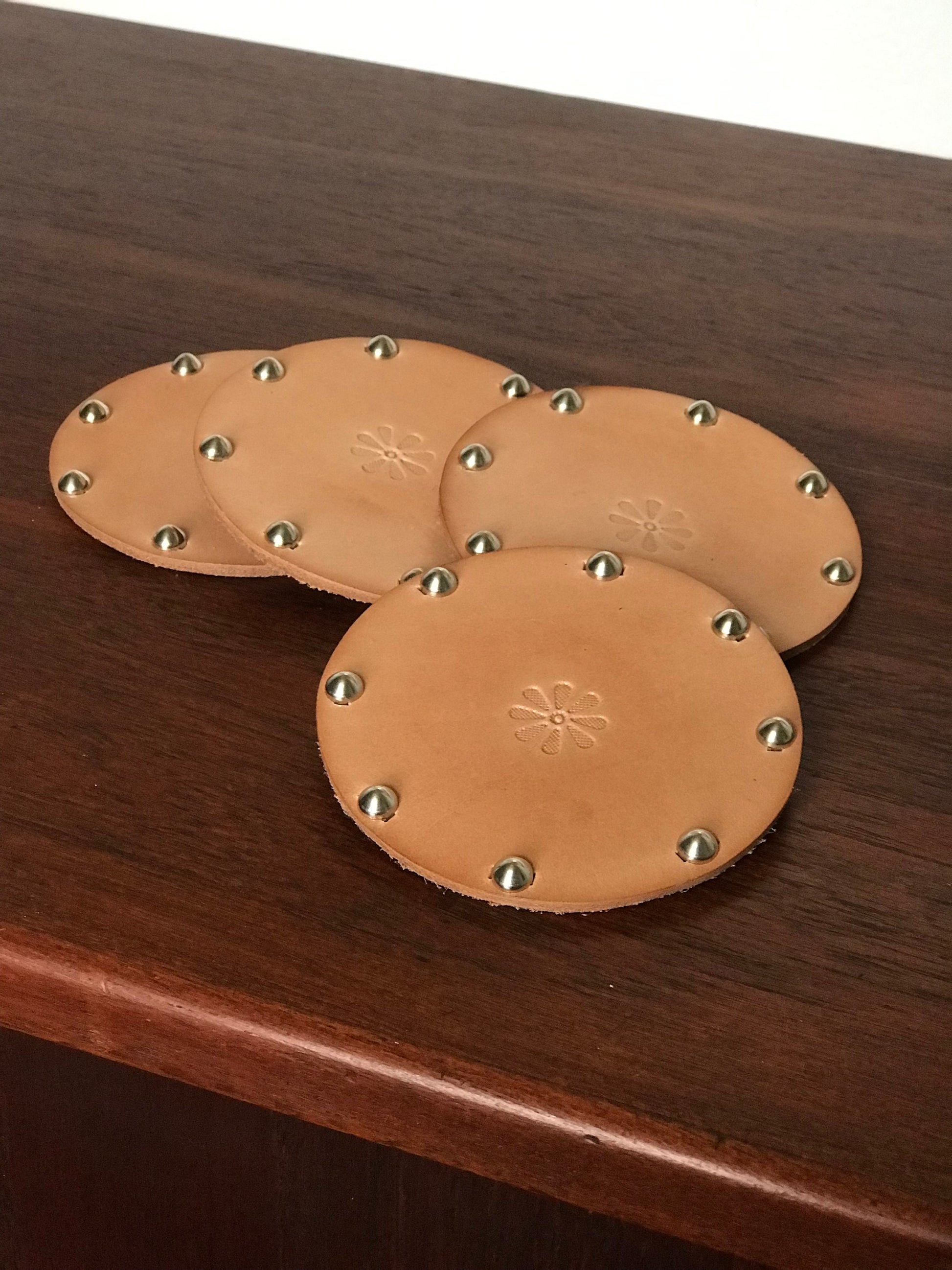 Veg Tan Studded Leather Coasters