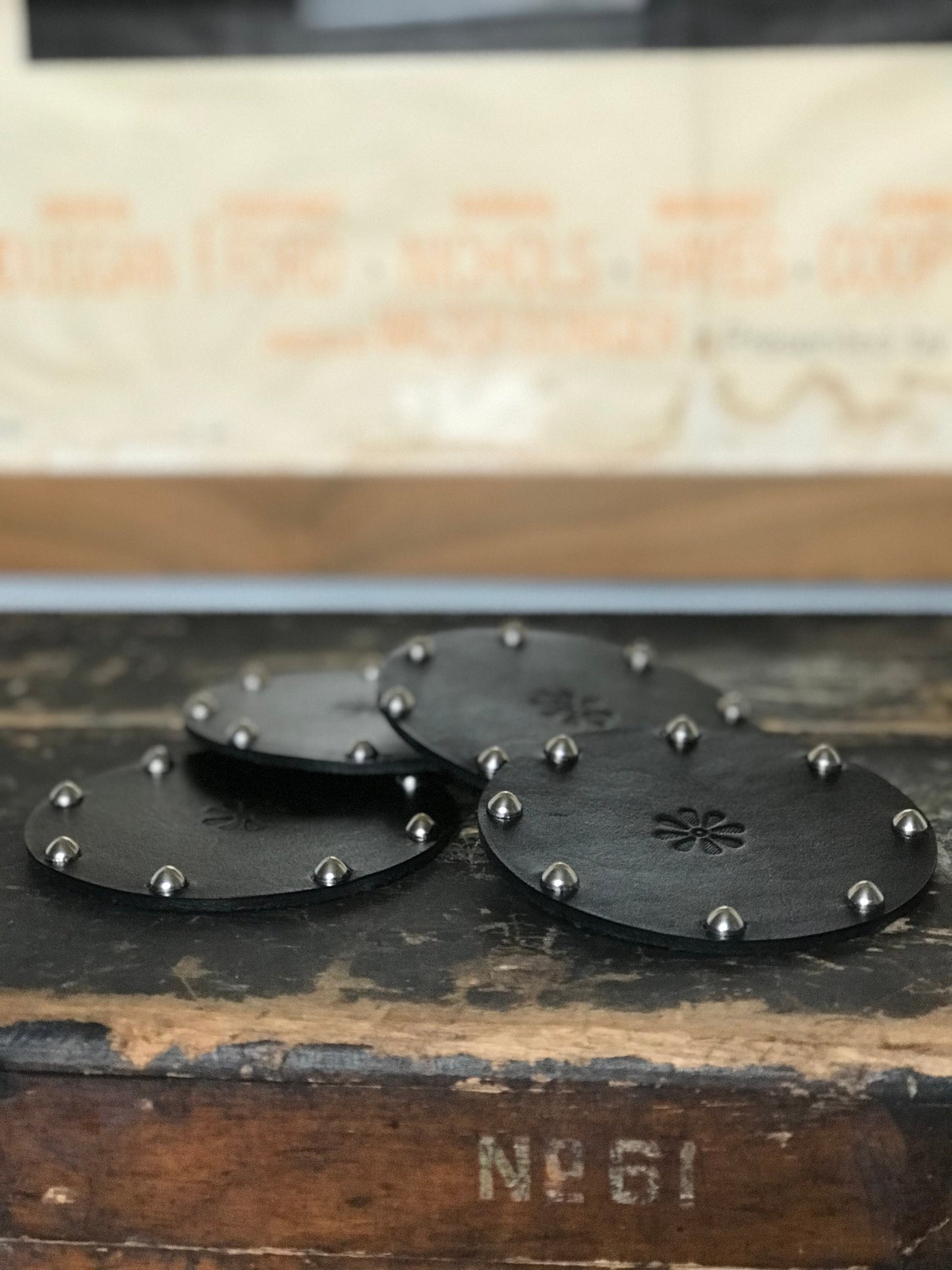 Black Studded Leather Coasters