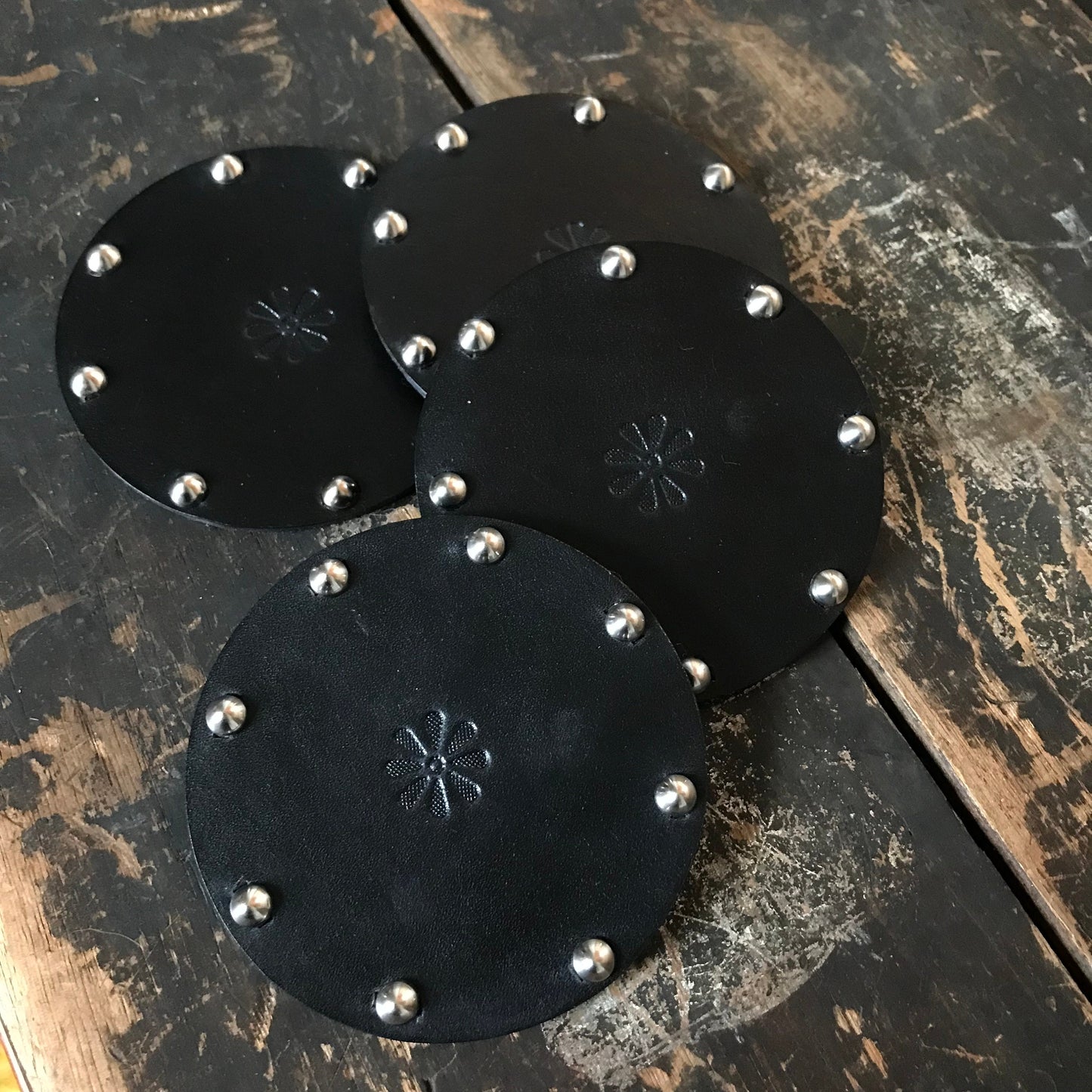 Black Studded Leather Coasters