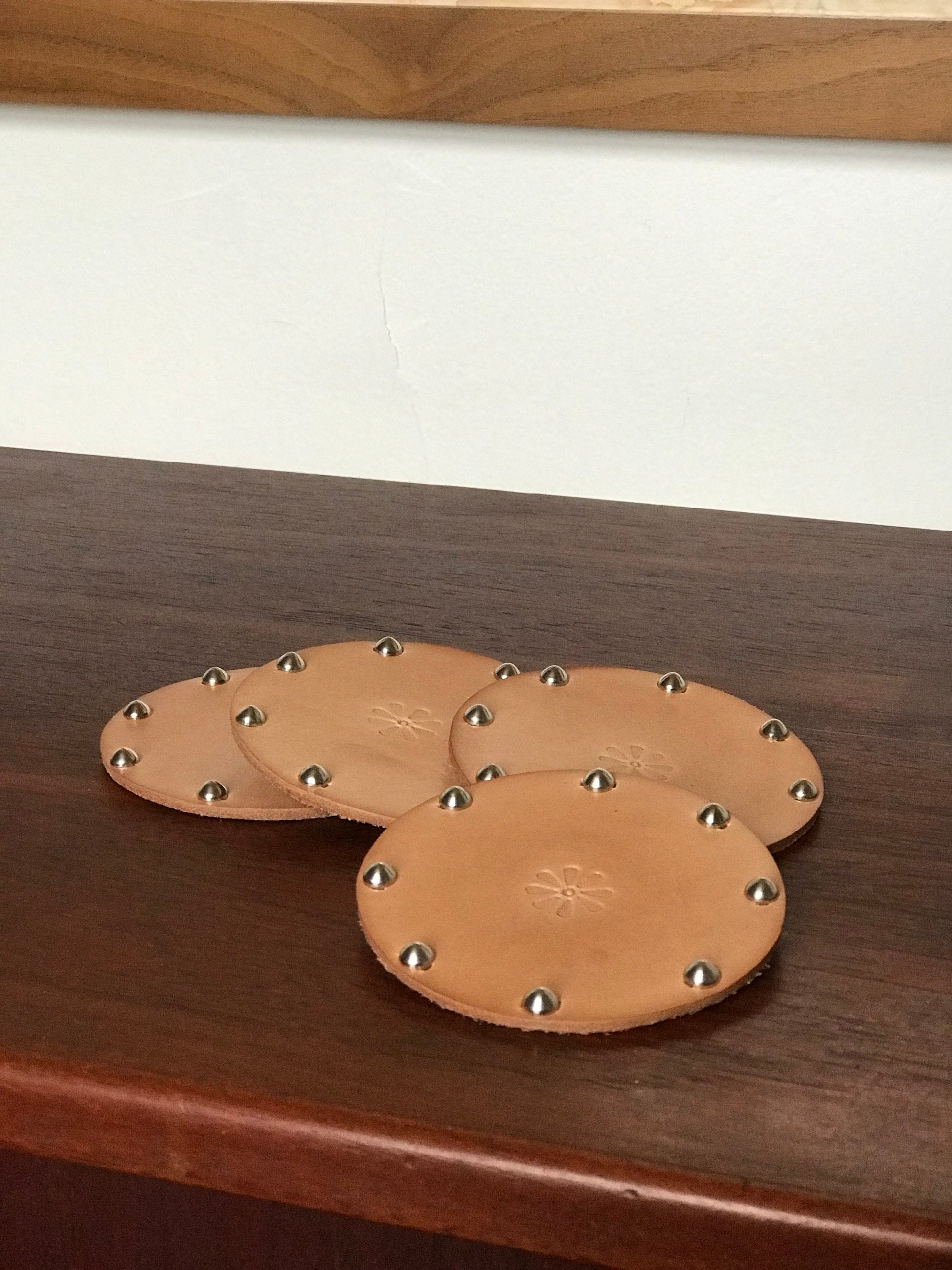 Veg Tan Studded Leather Coasters