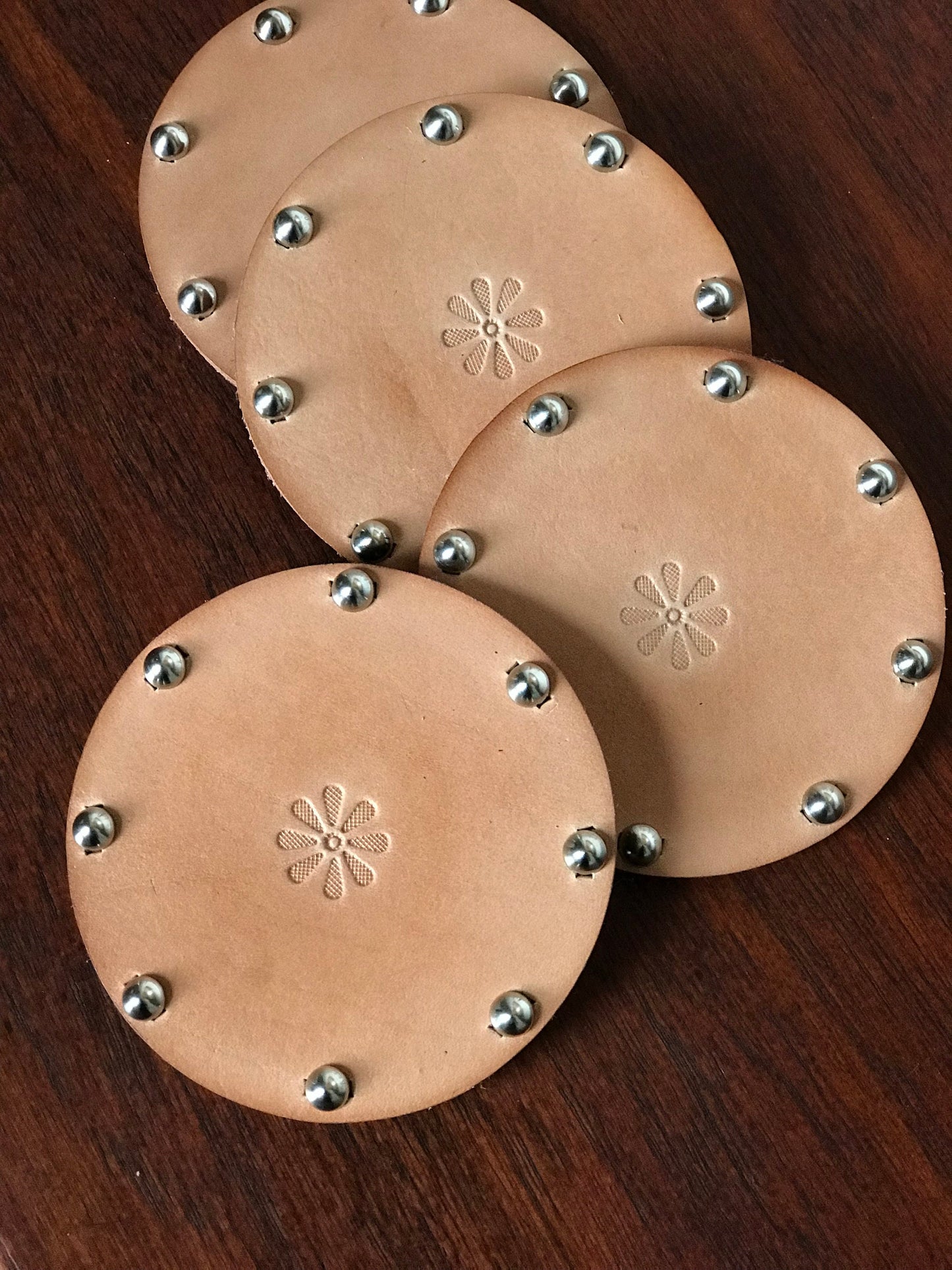 Veg Tan Studded Leather Coasters