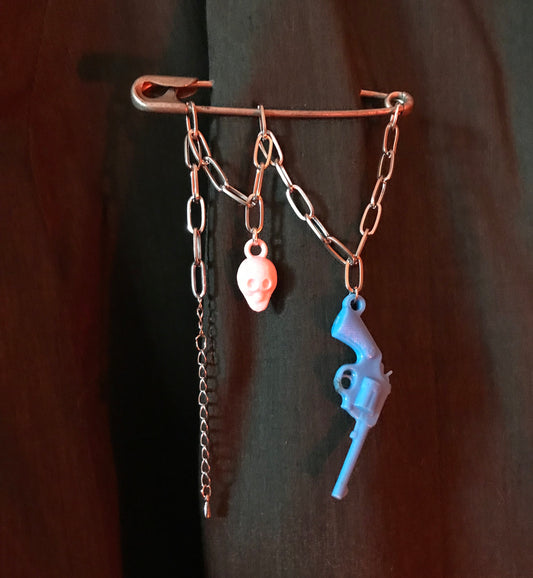Handmade Punk Safety Pin & Cracker Jack Charm Brooch